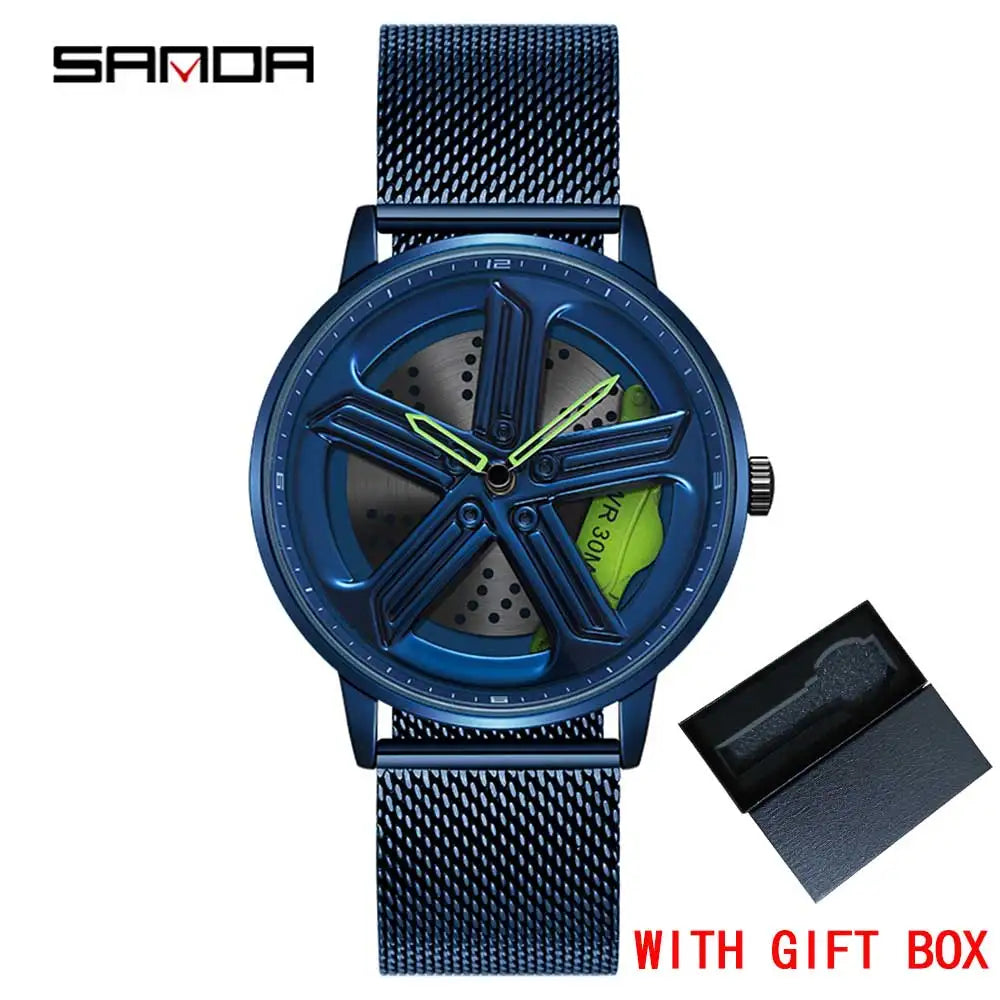 SANDA Sunbeam Man Watches Fashion Good looking Sport Rim Hub Watch Cool Men Luxury Car Design Watches Quartz Waterproof Watches