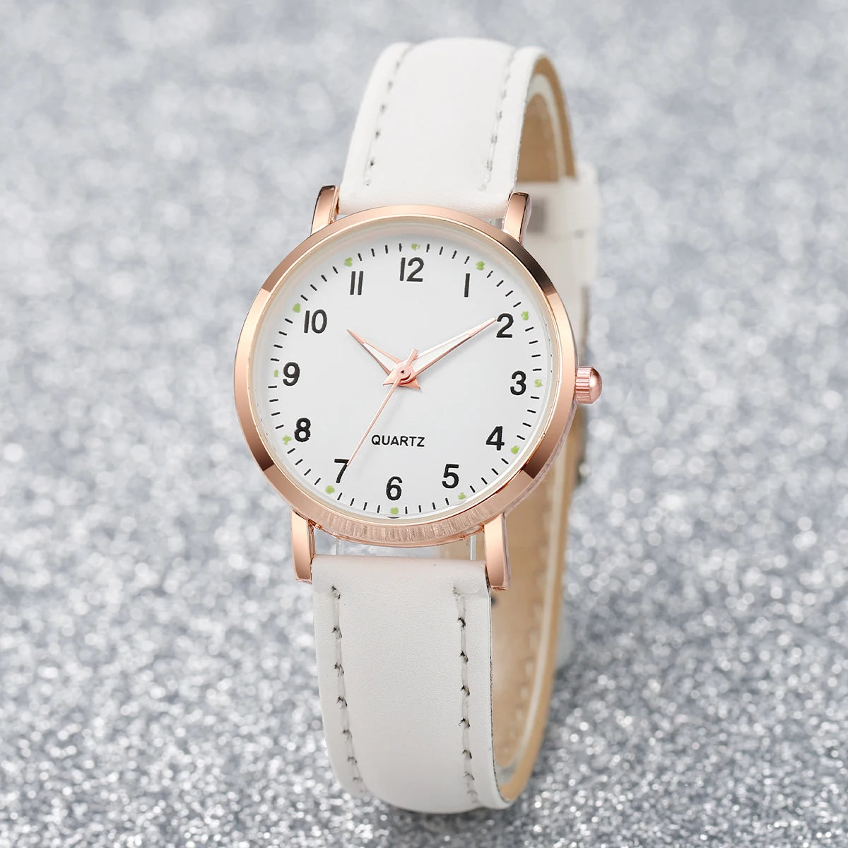 1/3/4/5PCS Fashion Arabic Dial Women Quartz Watch Casual Leather Strap Wristwatch for Girls Clock Gift(Without Box)