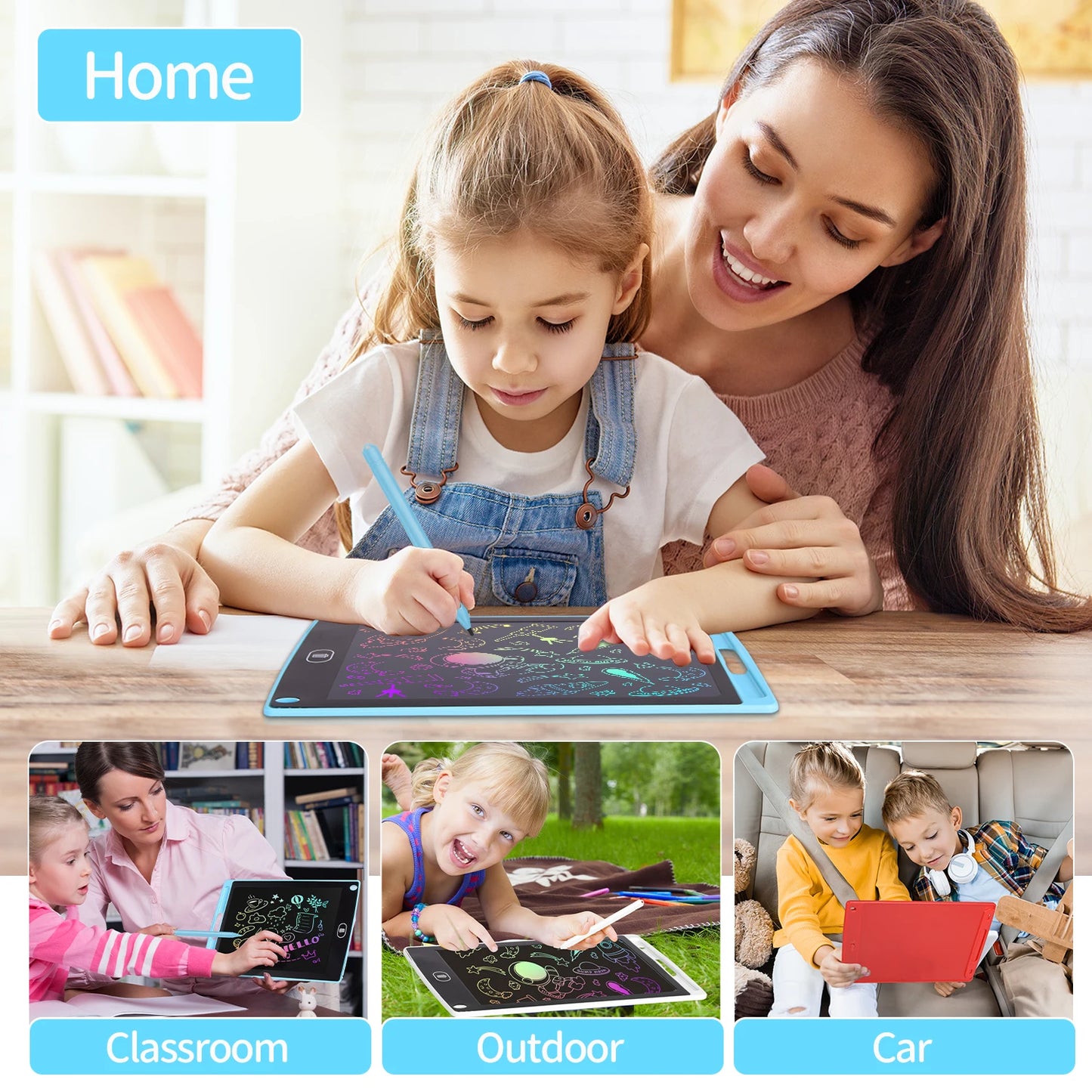 12" LCD Writing Tablet for Kids - Reusable Drawing Board with Eye Protection, Lock Function, Instant Erase - Gift for Boys Girls