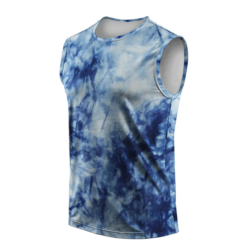 Street Fashion Ink Splash Mens Vest Round Neck Sleeveless Printed Tshirt Daily Outdoor Sports Fitness Running Top Art Gradient