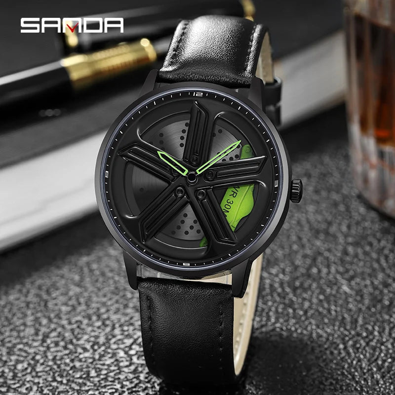 SANDA Sunbeam Man Watches Fashion Good looking Sport Rim Hub Watch Cool Men Luxury Car Design Watches Quartz Waterproof Watches