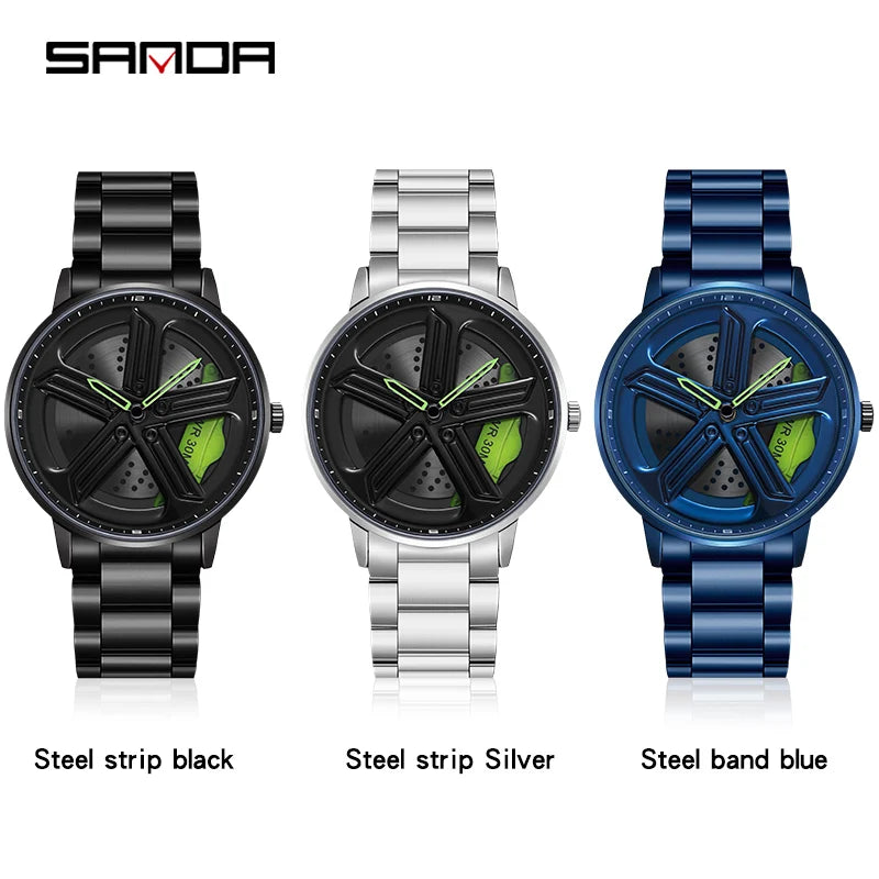 SANDA Sunbeam Man Watches Fashion Good looking Sport Rim Hub Watch Cool Men Luxury Car Design Watches Quartz Waterproof Watches