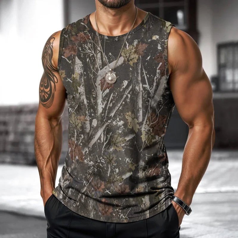 Camouflage Mens Vest Street Fashion Round Neck Sleeveless Tshirt Printed Daily Outdoor Sports Fitness Running Top 2025 New Style