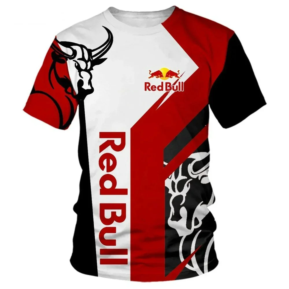 New Fashion 2025 Red Bull Graphic Print Summer T-shirt Racing Outdoor Extreme Sports Men's Street Casual Round Neck T-shirt
