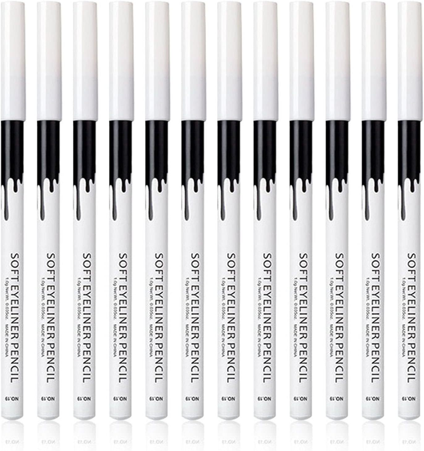 12 Piece White And Black Eyeliner Pencil Set For Eyebrows, Eyeshadow And Lips. Includes Sharpener. Waterproof , Long-lasting