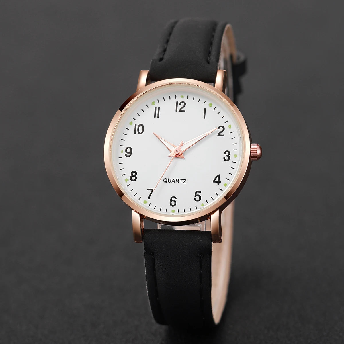 1/3/4/5PCS Fashion Arabic Dial Women Quartz Watch Casual Leather Strap Wristwatch for Girls Clock Gift(Without Box)