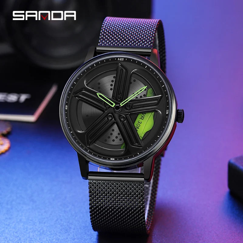 SANDA Sunbeam Man Watches Fashion Good looking Sport Rim Hub Watch Cool Men Luxury Car Design Watches Quartz Waterproof Watches