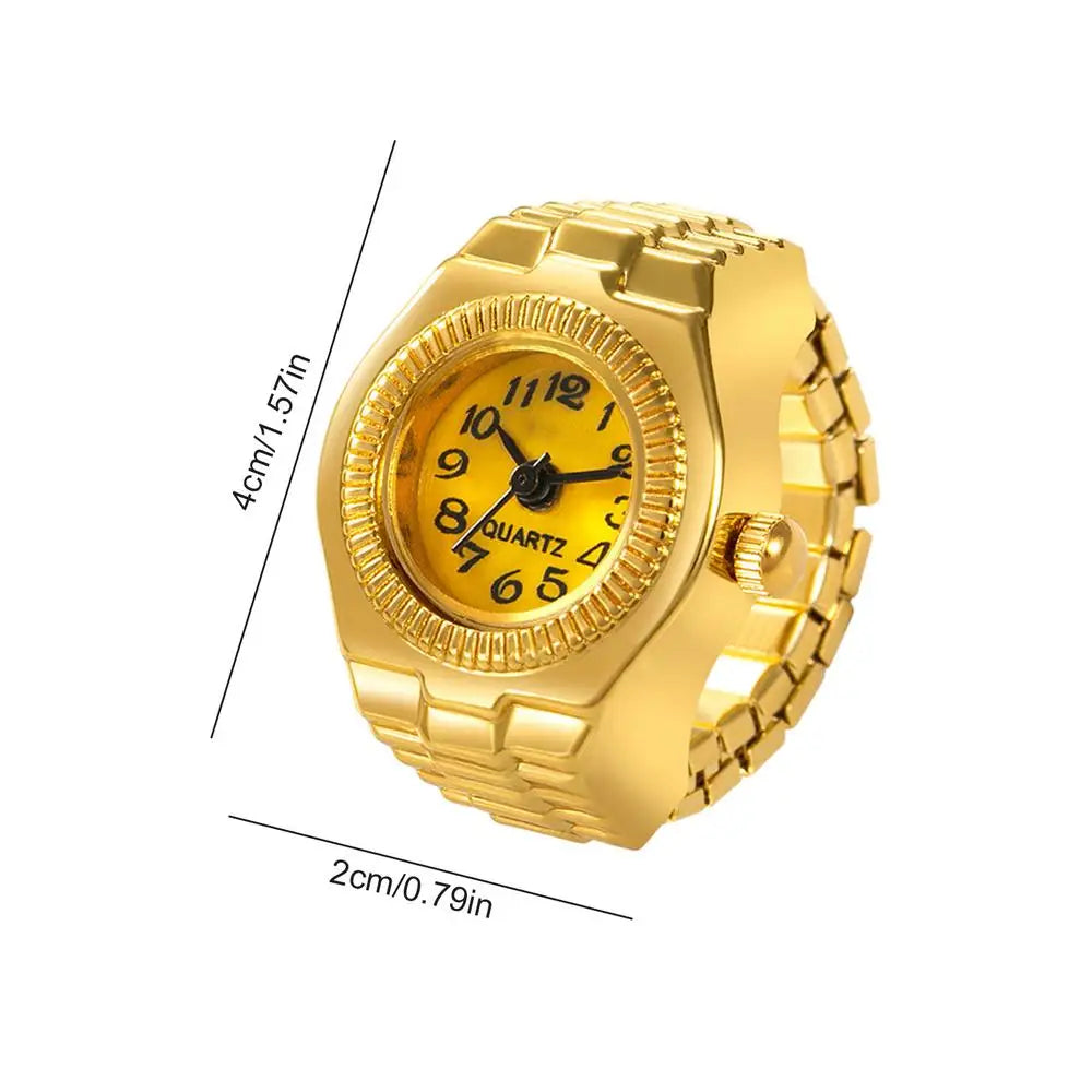 Simple Golden Finger Watch Mini Elastic Strap Alloy Watches Couple Rings Jewelry Clock Retro Roman Quartz Watch Ring Women Girls