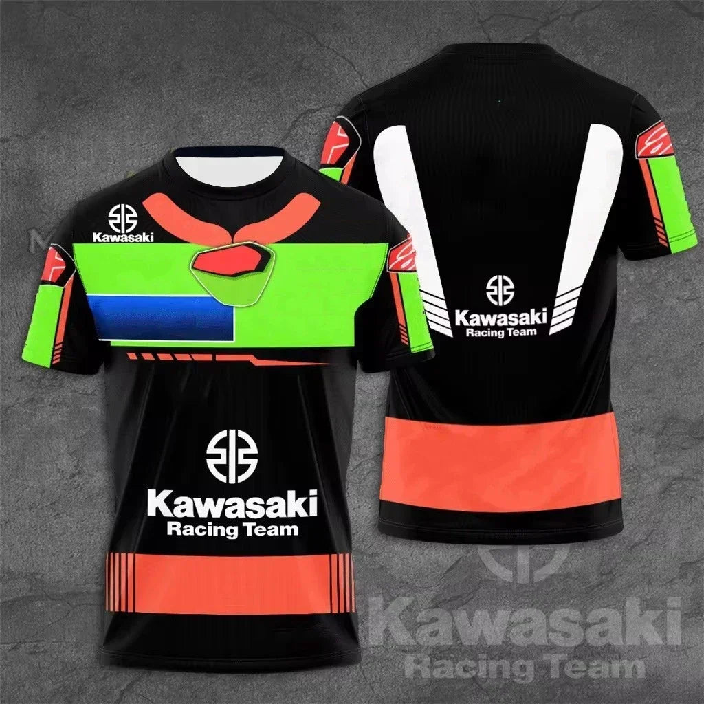 2025 New Round Neck 3D Printed Men's T-shirt Kawasaki Motorcycle Uniform, Suitable for Daily Outdoor Sportswear, Sweat Wicking