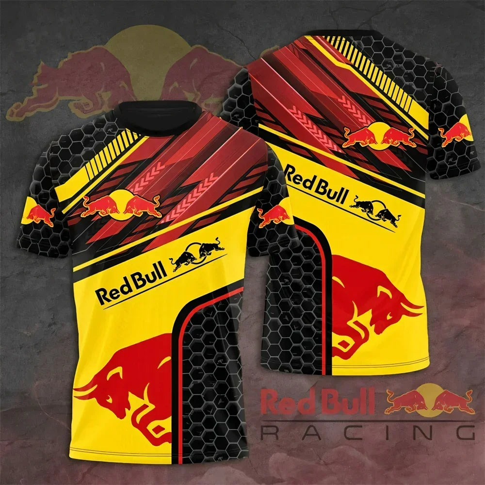 New Fashion 2025 Red Bull Graphic Print Summer T-shirt Racing Outdoor Extreme Sports Men's Street Casual Round Neck T-shirt