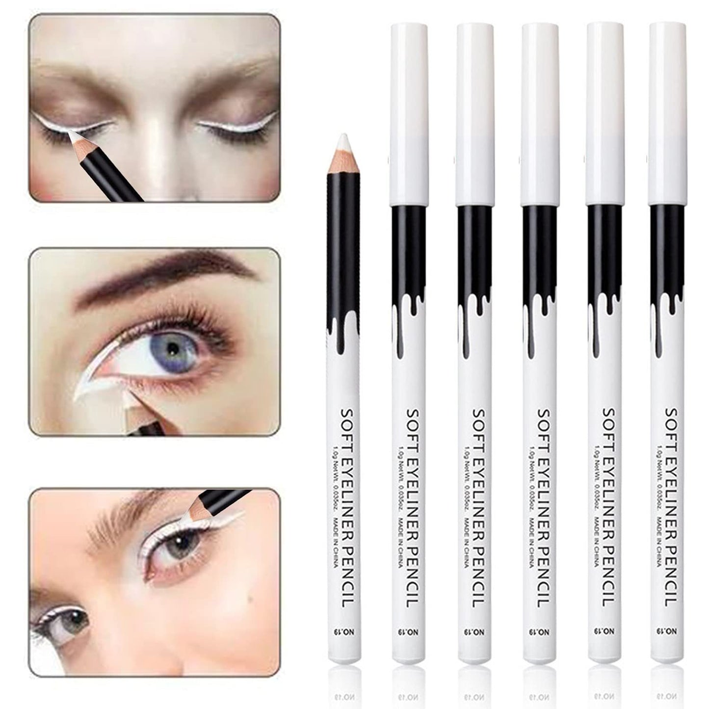 12 Piece White And Black Eyeliner Pencil Set For Eyebrows, Eyeshadow And Lips. Includes Sharpener. Waterproof , Long-lasting