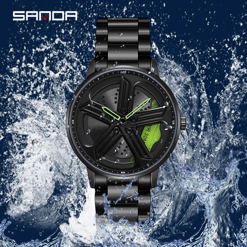 SANDA Sunbeam Man Watches Fashion Good looking Sport Rim Hub Watch Cool Men Luxury Car Design Watches Quartz Waterproof Watches