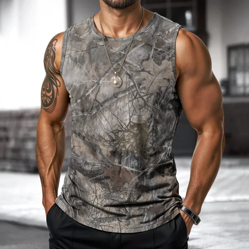 Camouflage Mens Vest Street Fashion Round Neck Sleeveless Tshirt Printed Daily Outdoor Sports Fitness Running Top 2025 New Style