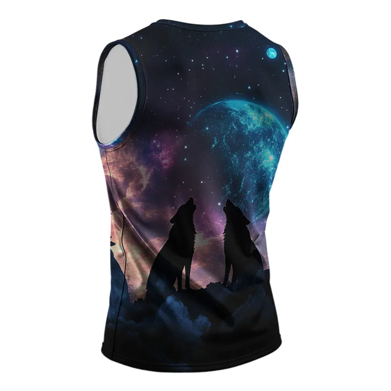 Men Summer Vest Street Wolf Fashion Round Neck Sleeveless Printed Animal Graphic T Shirt For Outdoor Sports Fitness Running Work