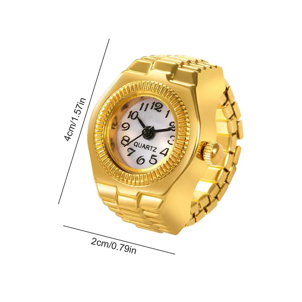 Simple Golden Finger Watch Mini Elastic Strap Alloy Watches Couple Rings Jewelry Clock Retro Roman Quartz Watch Ring Women Girls