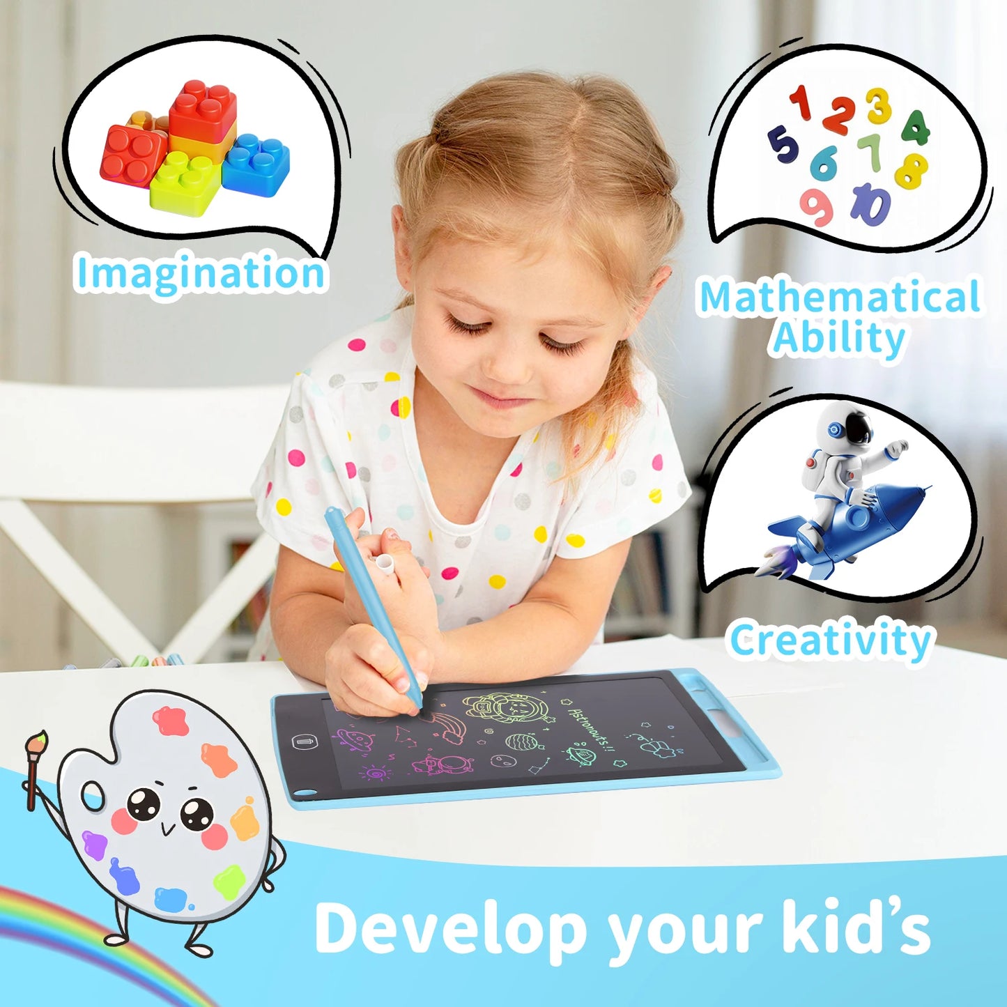 12" LCD Writing Tablet for Kids - Reusable Drawing Board with Eye Protection, Lock Function, Instant Erase - Gift for Boys Girls