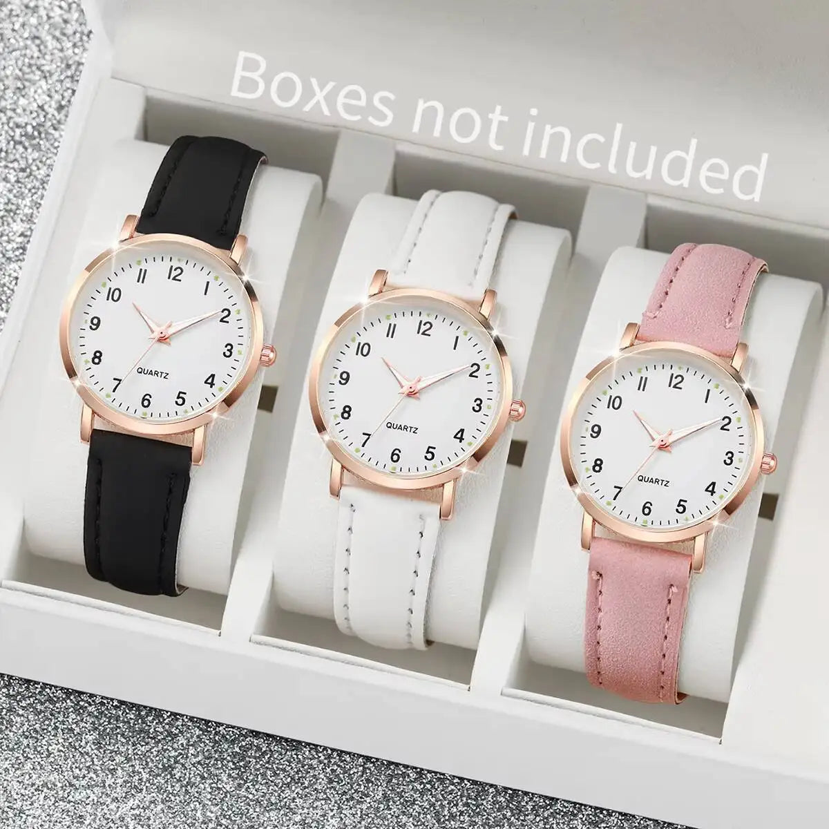 1/3/4/5PCS Fashion Arabic Dial Women Quartz Watch Casual Leather Strap Wristwatch for Girls Clock Gift(Without Box)