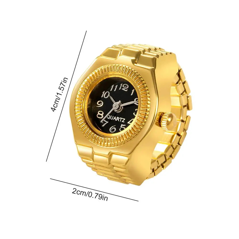 Simple Golden Finger Watch Mini Elastic Strap Alloy Watches Couple Rings Jewelry Clock Retro Roman Quartz Watch Ring Women Girls
