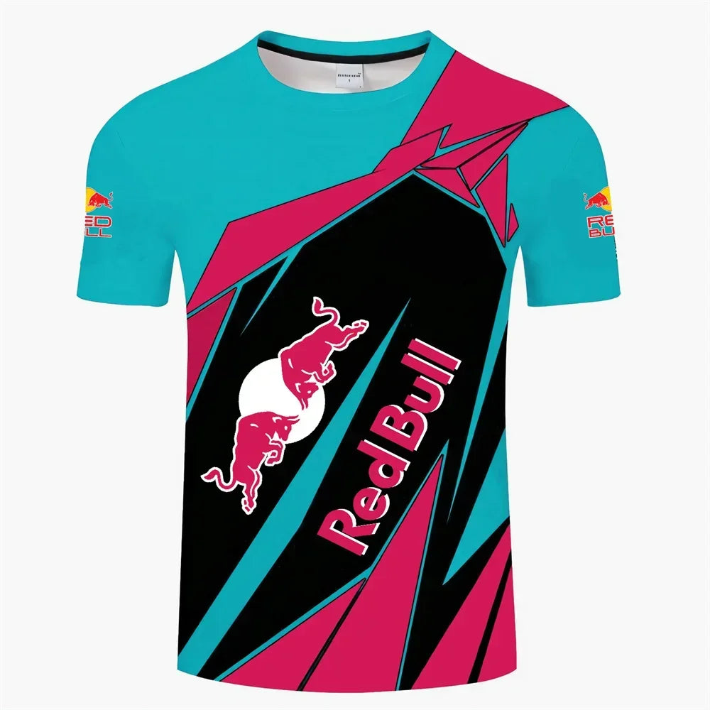 New Fashion 2025 Red Bull Graphic Print Summer T-shirt Racing Outdoor Extreme Sports Men's Street Casual Round Neck T-shirt