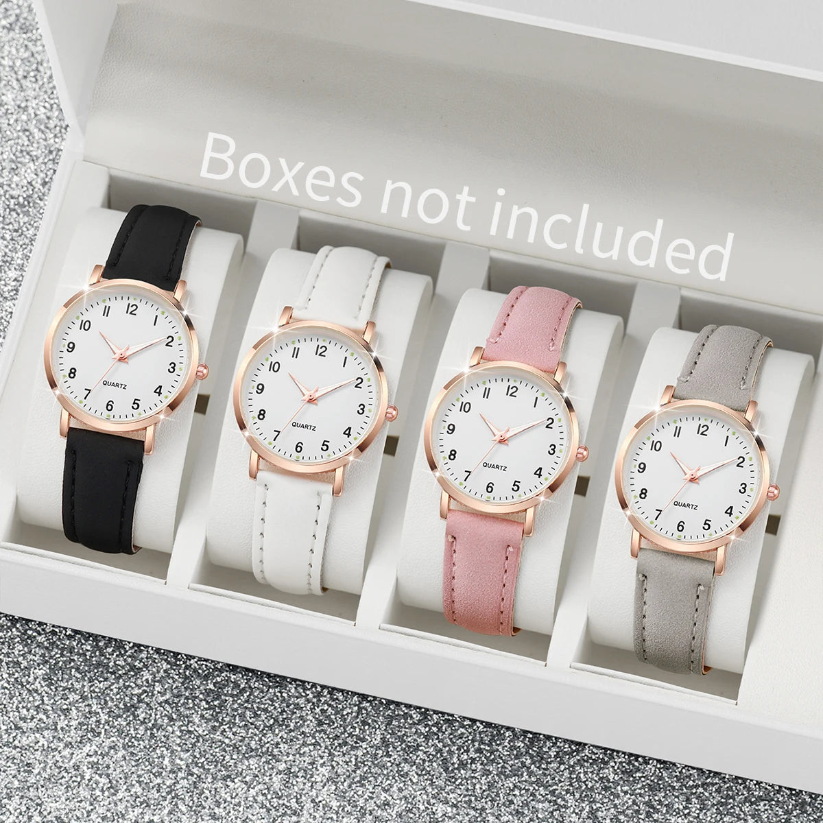 1/3/4/5PCS Fashion Arabic Dial Women Quartz Watch Casual Leather Strap Wristwatch for Girls Clock Gift(Without Box)