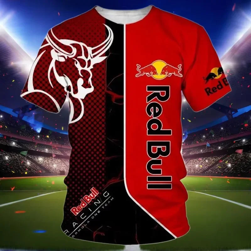 New Fashion 2025 Red Bull Graphic Print Summer T-shirt Racing Outdoor Extreme Sports Men's Street Casual Round Neck T-shirt