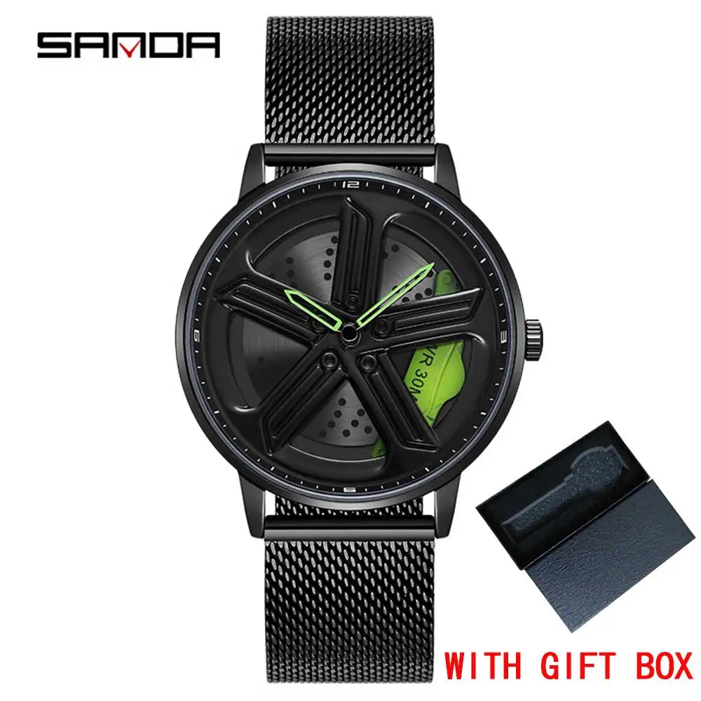 SANDA Sunbeam Man Watches Fashion Good looking Sport Rim Hub Watch Cool Men Luxury Car Design Watches Quartz Waterproof Watches