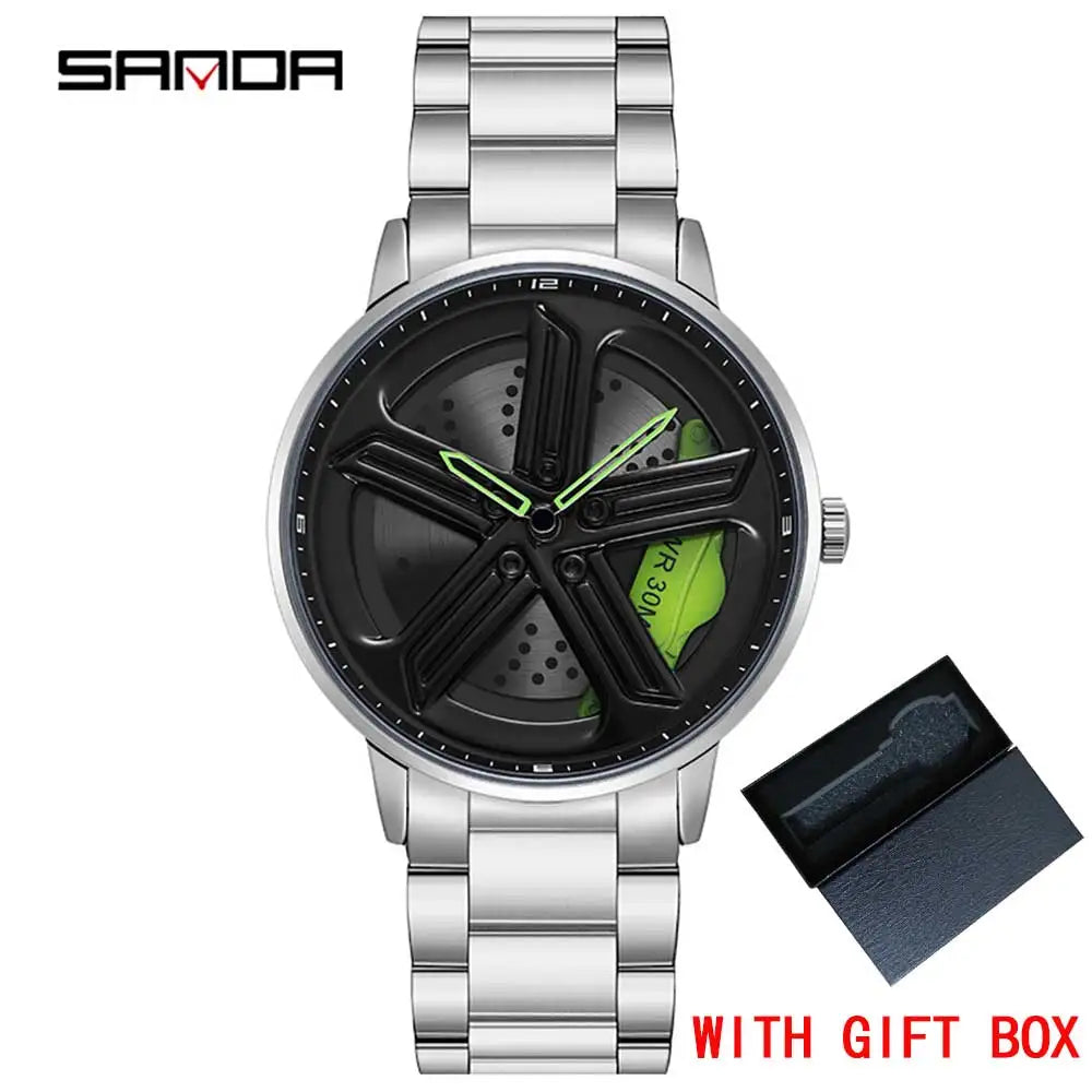 SANDA Sunbeam Man Watches Fashion Good looking Sport Rim Hub Watch Cool Men Luxury Car Design Watches Quartz Waterproof Watches