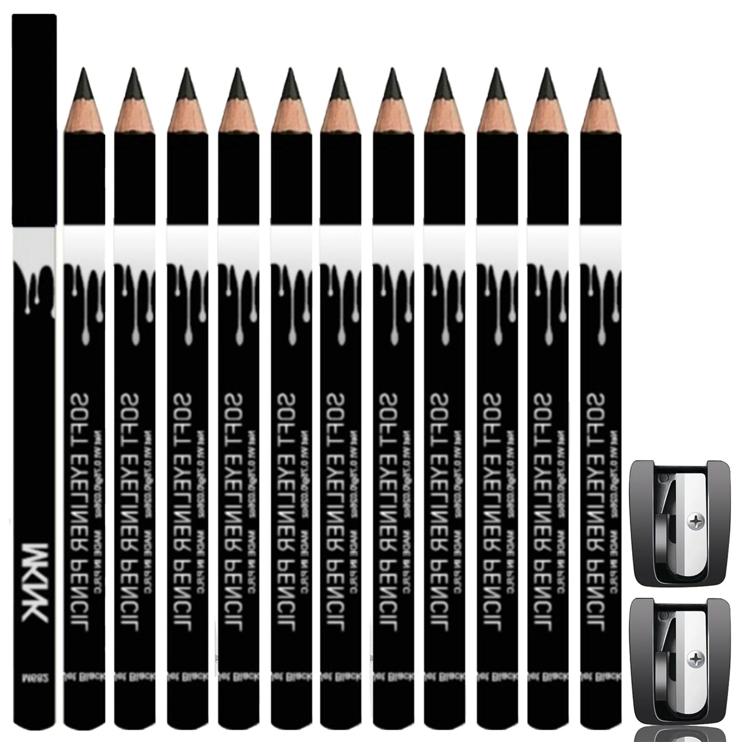 12 Piece White And Black Eyeliner Pencil Set For Eyebrows, Eyeshadow And Lips. Includes Sharpener. Waterproof , Long-lasting