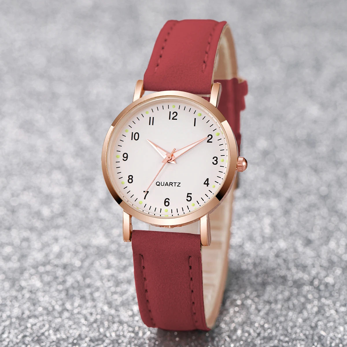 1/3/4/5PCS Fashion Arabic Dial Women Quartz Watch Casual Leather Strap Wristwatch for Girls Clock Gift(Without Box)