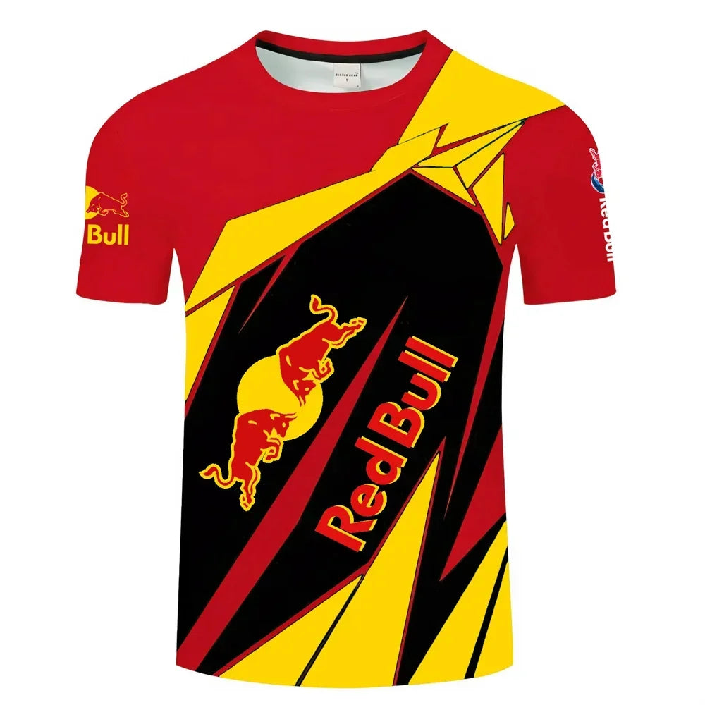 New Fashion 2025 Red Bull Graphic Print Summer T-shirt Racing Outdoor Extreme Sports Men's Street Casual Round Neck T-shirt
