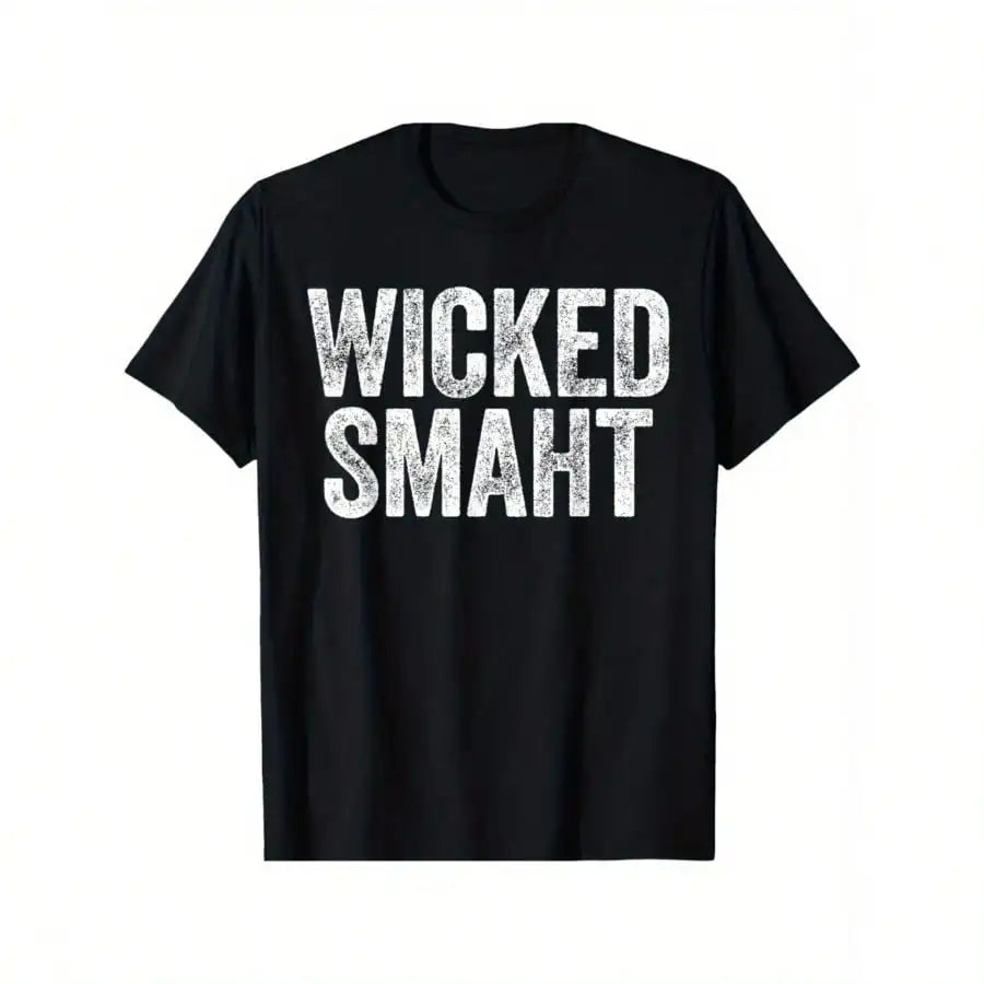 Wicked Smaht Boston Men's T-Shirt - Black Cotton Regular-Fit Casual Tee with Bold White Lettering, Comfortable