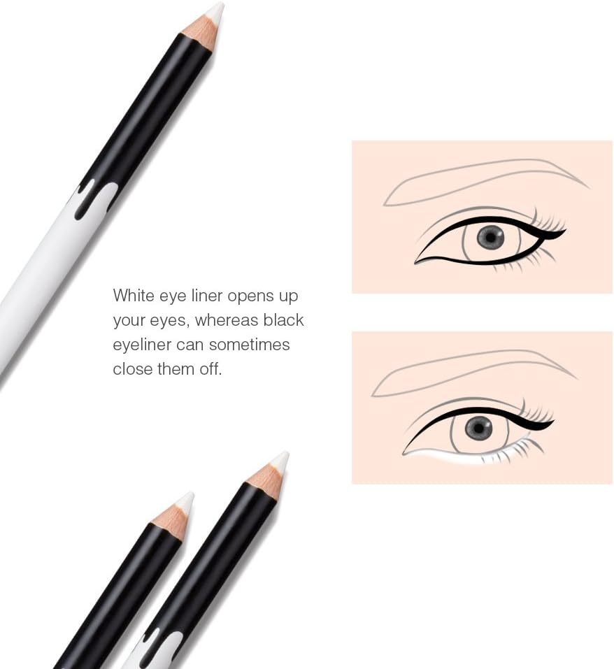 12 Piece White And Black Eyeliner Pencil Set For Eyebrows, Eyeshadow And Lips. Includes Sharpener. Waterproof , Long-lasting