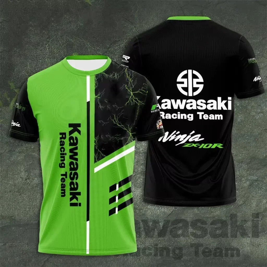 2025 New Round Neck 3D Printed Men's T-shirt Kawasaki Motorcycle Uniform, Suitable for Daily Outdoor Sportswear, Sweat Wicking