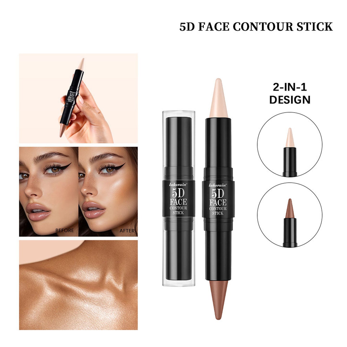 3 PCs Lipstick Lip Liner Eyeliner Highlight Contour Stick Suit 5D Face Makeup Set Suit