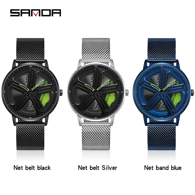 SANDA Sunbeam Man Watches Fashion Good looking Sport Rim Hub Watch Cool Men Luxury Car Design Watches Quartz Waterproof Watches