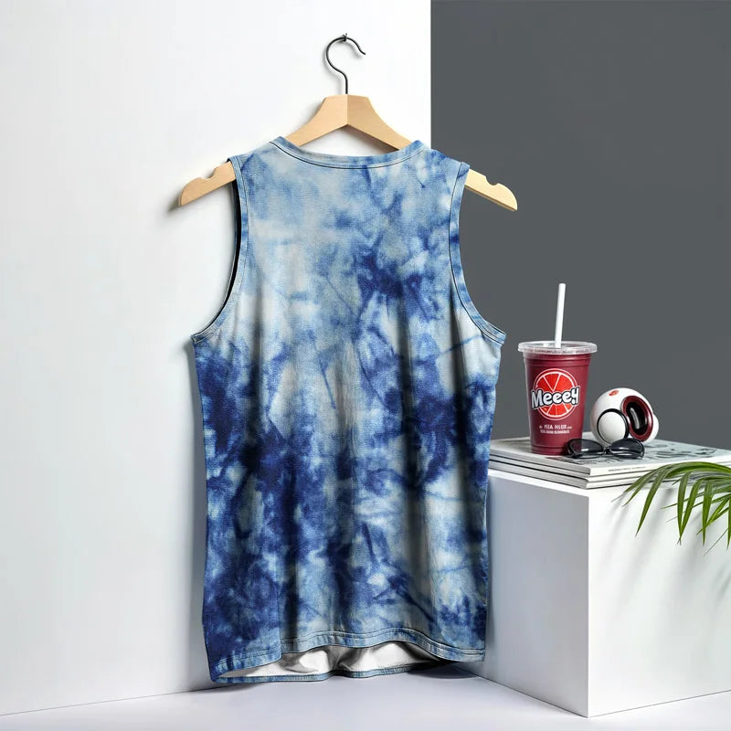 Street Fashion Ink Splash Mens Vest Round Neck Sleeveless Printed Tshirt Daily Outdoor Sports Fitness Running Top Art Gradient