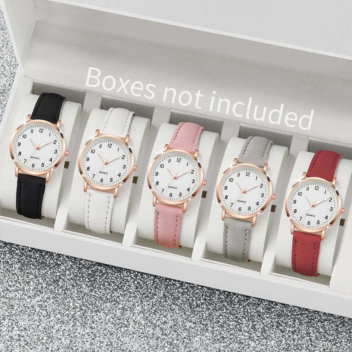 1/3/4/5PCS Fashion Arabic Dial Women Quartz Watch Casual Leather Strap Wristwatch for Girls Clock Gift(Without Box)