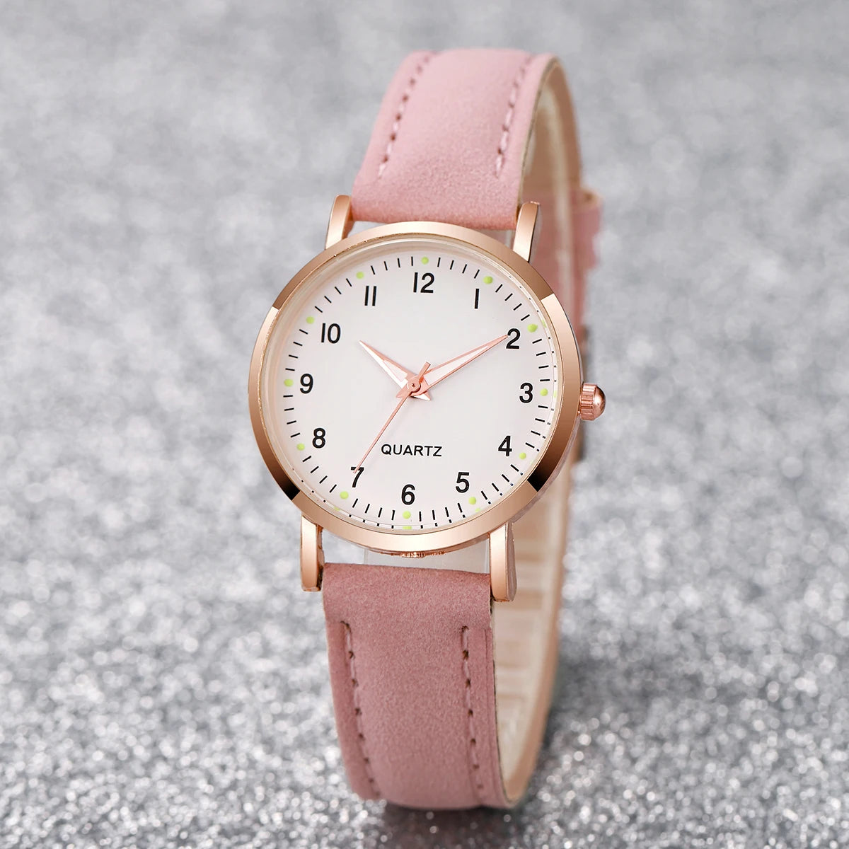 1/3/4/5PCS Fashion Arabic Dial Women Quartz Watch Casual Leather Strap Wristwatch for Girls Clock Gift(Without Box)