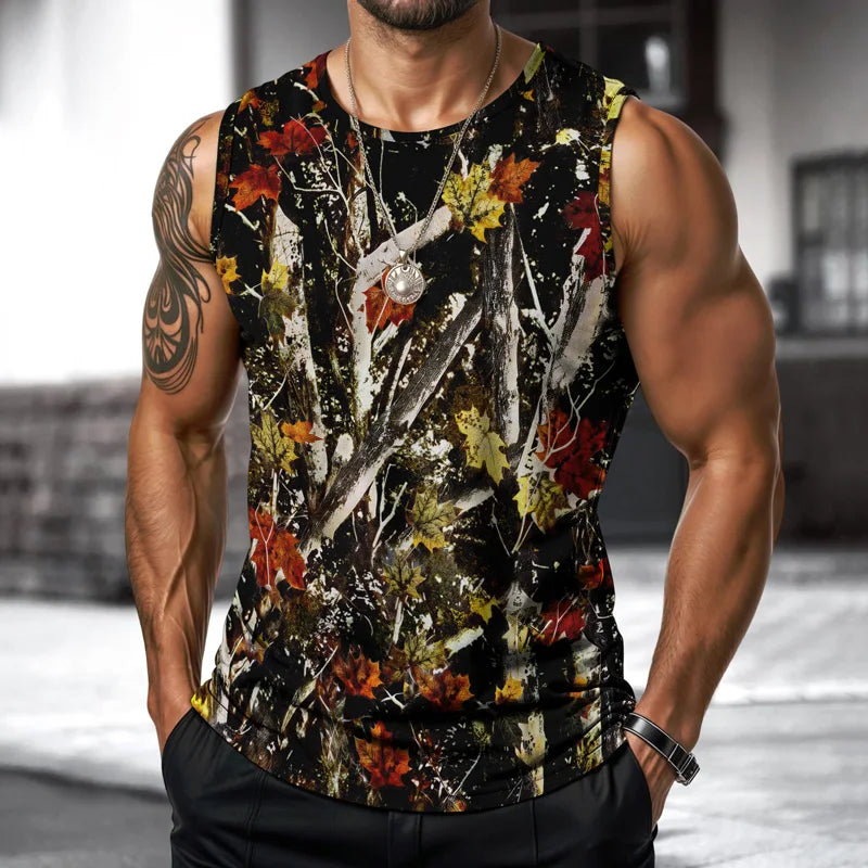 Camouflage Mens Vest Street Fashion Round Neck Sleeveless Tshirt Printed Daily Outdoor Sports Fitness Running Top 2025 New Style