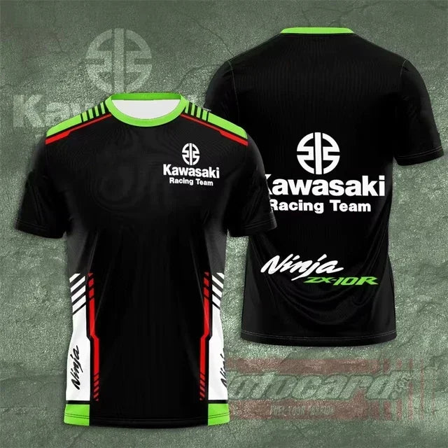 2025 New Round Neck 3D Printed Men's T-shirt Kawasaki Motorcycle Uniform, Suitable for Daily Outdoor Sportswear, Sweat Wicking