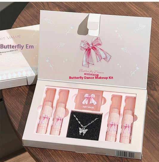 Butterfly Colored Box Suite Blush Necklace Matte Lip Mud
