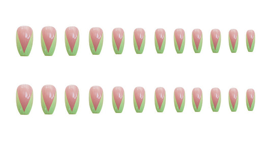 PD-57 Ballet Green French Net Red Fake Nail Sticker Nail Nail Patch Can Be Taken Off And Worn By Women