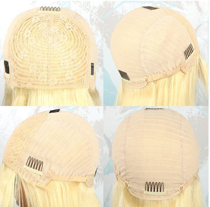 Short Straight Hair, Split Wave Head, Medium Length Light Gold Headgear