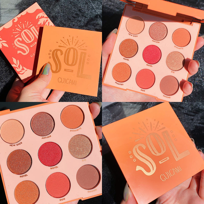 Nine-Color Fruit Eyeshadow Tray Peach Strawberry Orange Soda Honey Tray Pearl Sequins Daily Wild Net Red