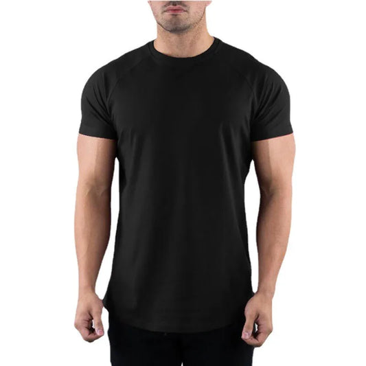 Mens Slim Fit Sports Short Sleeve T-shirt European and American Summer Fashion O-neck Quick-drying Elastic Gym Fitness T Shirt