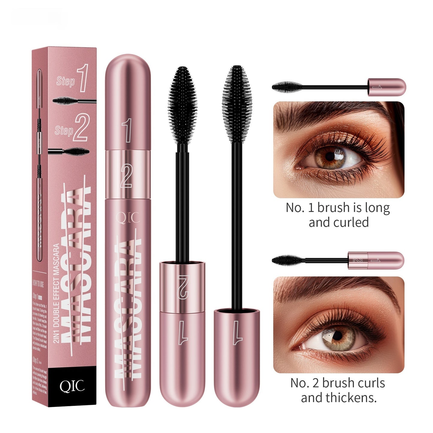 Rose Gold Mascara Double Effect Lengthening Thick Curl Waterproof Not Smudge