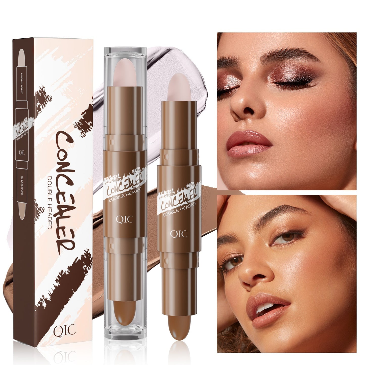 Double-headed Contour Stick Modified To Brighten Facial Shadow Highlights