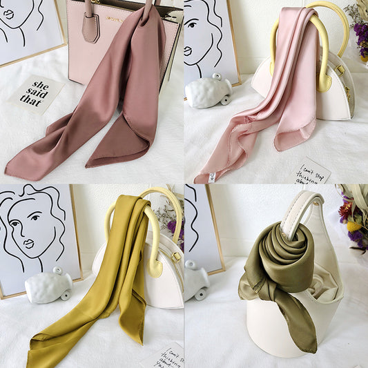Pure color ladies tie wrap silk scarf