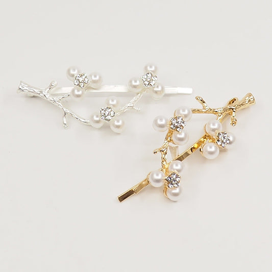 Pearl Zircon Plum Blossom Branch Bangs Clip