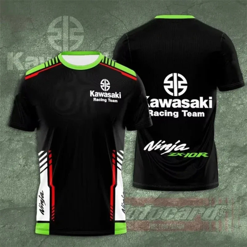2025 New Round Neck 3D Printed Men's T-shirt Kawasaki Motorcycle Uniform, Suitable for Daily Outdoor Sportswear, Sweat Wicking